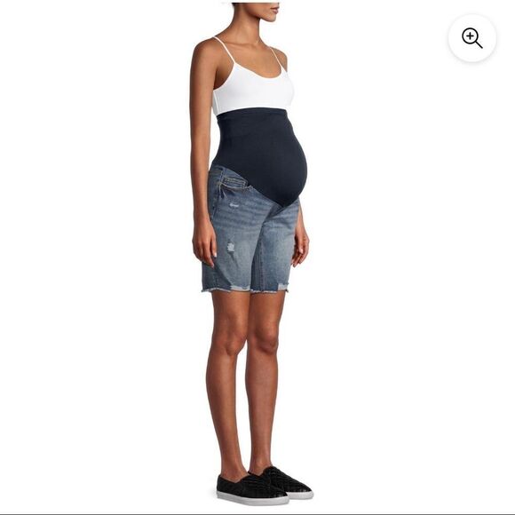 Maternity Denim Bermuda Shorts with Full Panel - Picture 1 of 8